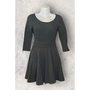 Guess A Line Pleated Charcoal Gray 3/4 Sleeve French Terry Lace Back Dress XS